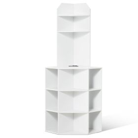64" Tall Corner Storage Cabinet, 6 Tiers Wooden Storage Cabinet with USB Ports and Outlets & Adjustable Shelves