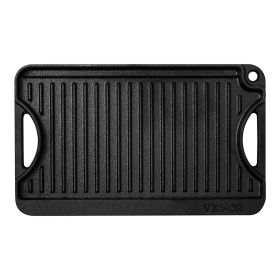 Reversible Grill/Griddle, 14x8.5 inch Pre-Seasoned Cast Iron Griddle, Portable Rectangular Pan with Handle
