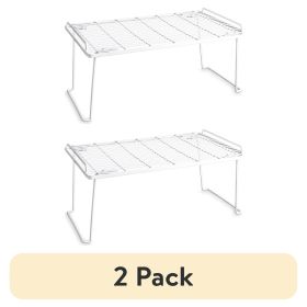 (2 pack) White Wire Folding Shelf Rack Organizer, Kitchen Cabinet and Pantry Storage Shelf for Countertop Organization and Cabinet Storage