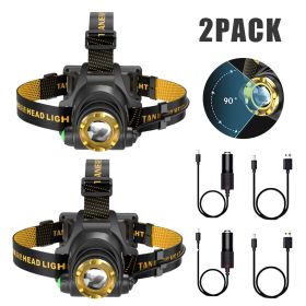 (2 Pack)USB Rechargeable LED Headlamp 3-Modes Adjustable Camping Hiking Headlight W/Car Charger+USB Cable(Logistics only For USPS.TK/TMEU only Fo