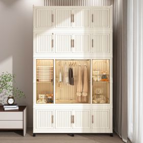 Portable Wardrobe Closet Storage Organizer for Clothes,Clothes Dresser,17 Magnetic Doors-17 Cubes & 1 Hanging Rod,6 pcs hangers