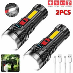 (2 Pack)USB Rechargeable LED Flashlight 4-Modes Camping Hiking Torch Work Light(Logistics only For USPS.TK/TMEU only For self-pickup)