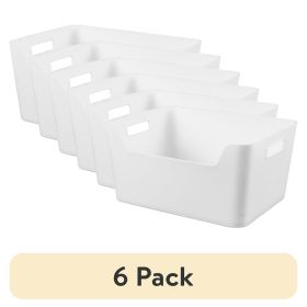 (6 pack) Extra Large White Easy Access Plastic Storage Bin, 11 in x 14.3 in x 7 in