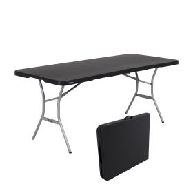 6 Foot Rectangle Fold-In-Half Table, Indoor/Outdoor, Light Commercial Grade, Black