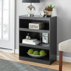 Framed 3-Shelf Bookcase with Adjustable Shelves, True Black Oak