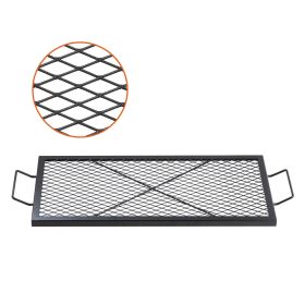 X-Marks Fire Pit Grill Grate, Rectangle Cooking Grate, Heavy Duty Steel Campfire BBQ Grill Grid with Handle & Support X Wire