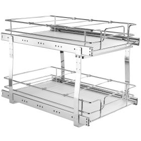 2 Tier 14"Wx21"Dx15"H Pull Out Cabinet Organizer, Heavy Duty Slide Out Pantry Shelves, Steel Roll Out Drawers, Sliding Drawer Storage for Home