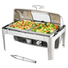 Roll Top Chafing Dish Buffet Set, 9 Qt, Stainless Steel Chafer with 2 Half Size Pans