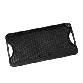 Reversible Grill/Griddle, 20x10 inch Pre-Seasoned Cast Iron Griddle, Portable Rectangular Pan with Handle